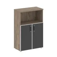 Шкаф средний широкий (2 низких фасада стекло лакобель белый или черный в раме) Shift SK.ST-2.2R white/black